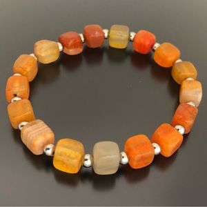 Red Agate Bracelet Cube Beads Stretchable Bracelet